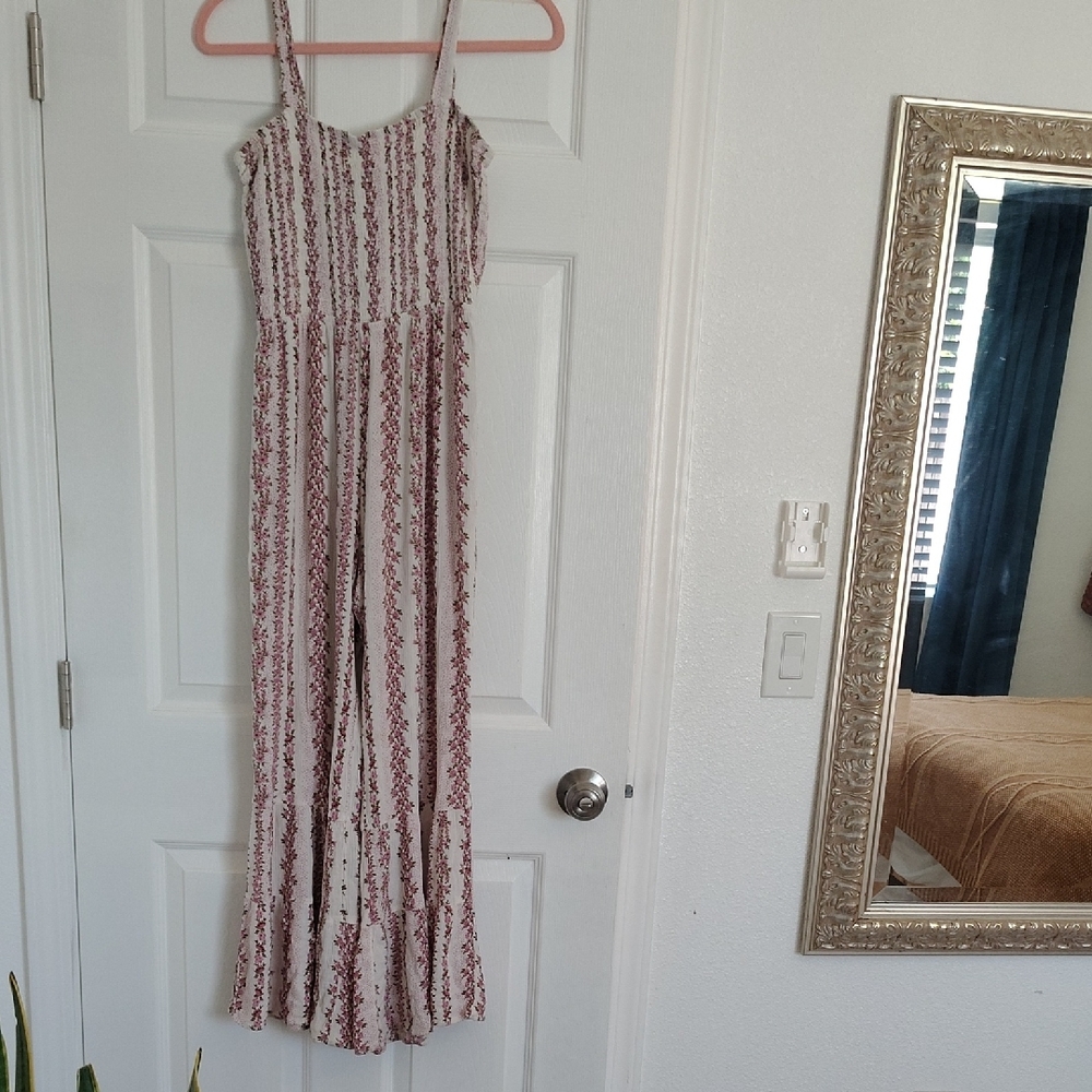 Mimi Chica Cream and Pink Floral Smocked Jumpsuit - Picture 2 of 8